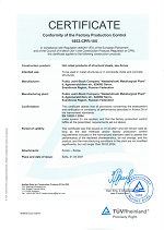 Certificate Conformity of the Factory Poduction Control 1853-CPR-105 until 2024-03-30